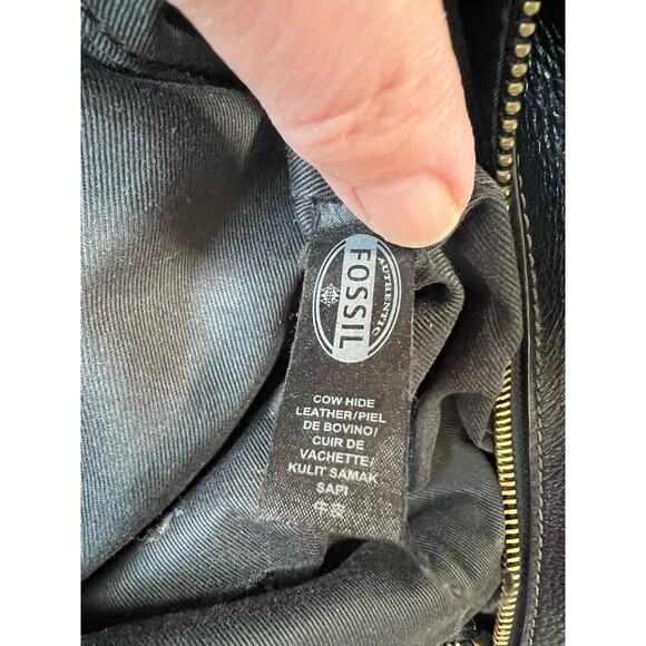 Vintage Fossil Black Cowhide Leather Crossbody Purse Satchel w Gold Hardware - Picture 7 of 15